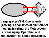 Large group VSM. Operation is growing. Capabilities of all-member meeting is falling: the Metasystem is breaking up. Operation and Metasystem no longer in balance.